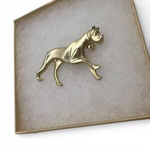 Vintage Gold Tone Boxer Dog Brooch Pin